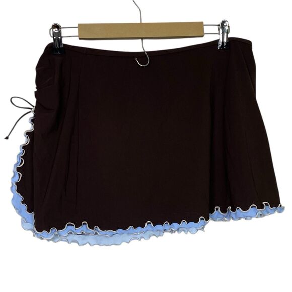 Profile by Gottex Swim Skirt Womens XL Brown Blue Side Slit Beach Bottom Bachata - Picture 2 of 9